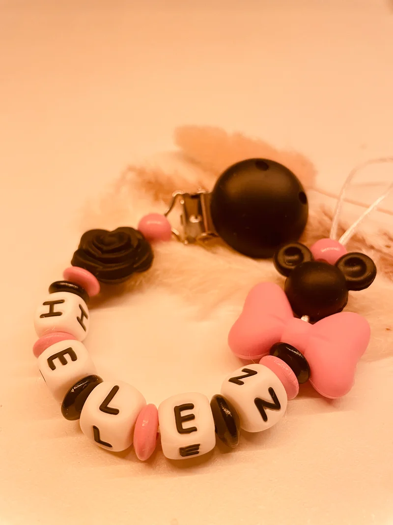 Schnullerkette Maus schwarz pink mit Rose 12,90€, statt 17,90€