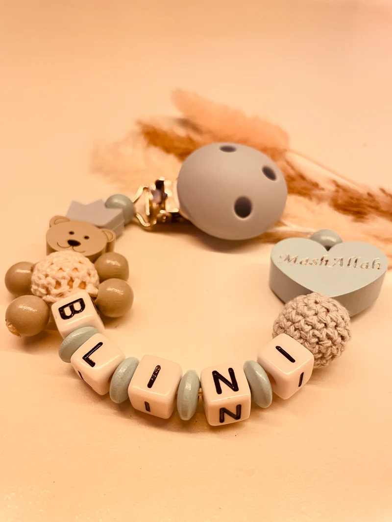 Schnullerkette personalisiert Bär mit Körper Mashallah blau