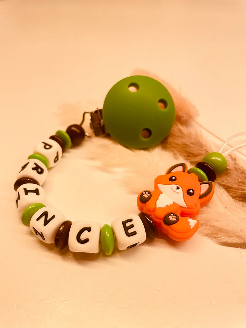 Schnullerkette personalisiert Fuchs grün brau 12,90€, statt 17,90€