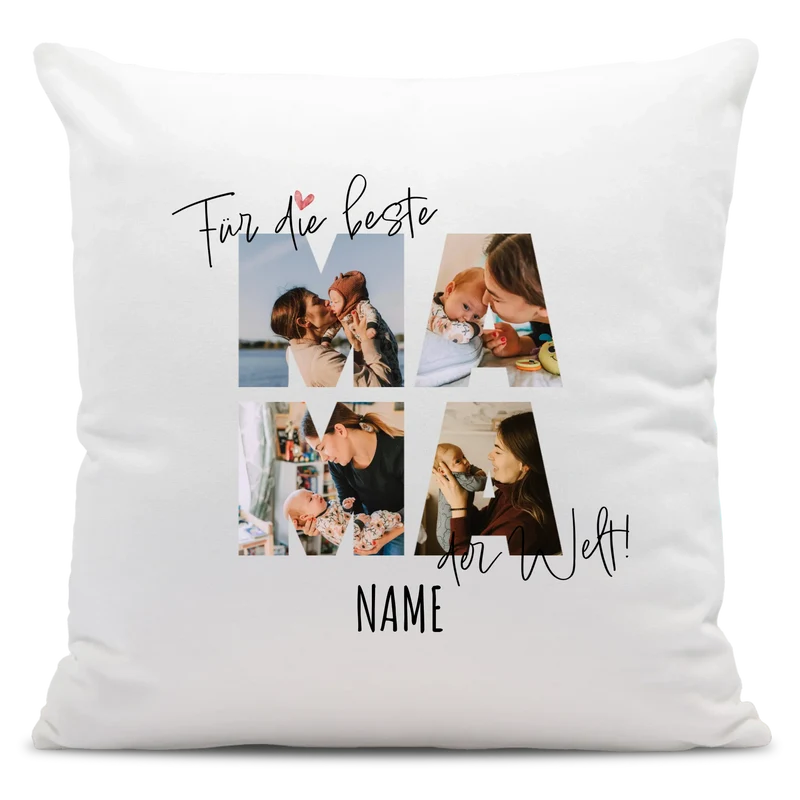 Personalisiertes Kissen - Für die beste MAMA der Welt - Fotokissen mit Foto + Namen - Geschenk für Mutter