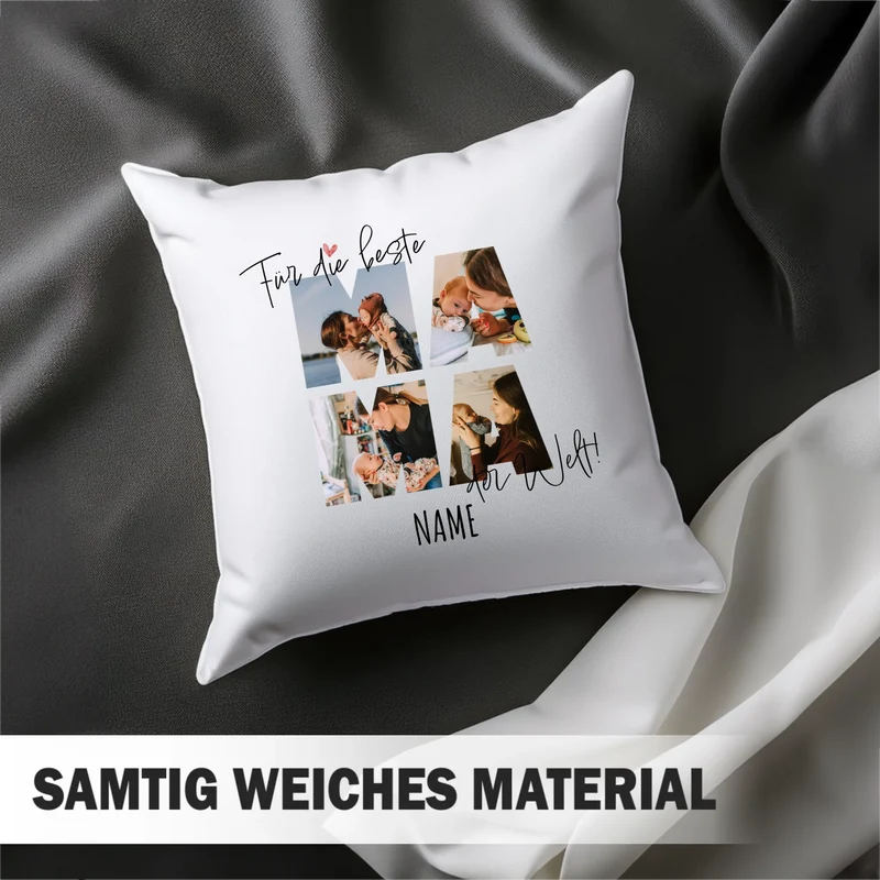 Personalisiertes Kissen - Für die beste MAMA der Welt - Fotokissen mit Foto + Namen - Geschenk für Mutter