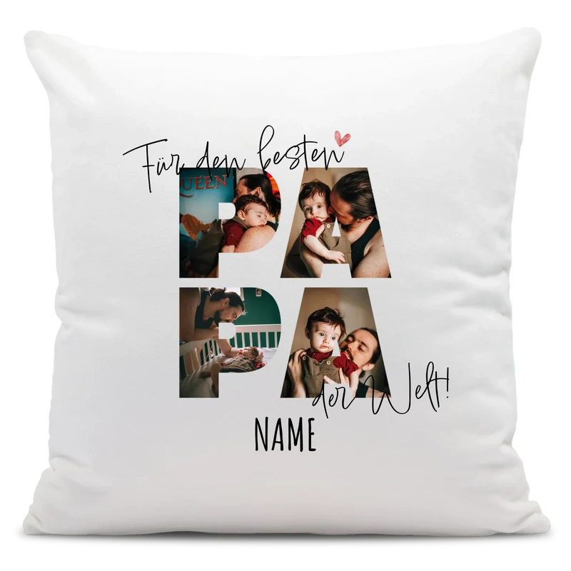 Personalisiertes Kissen - Für den besten PAPA der Welt - Fotokisssen mit Foto + Name - Geschenk für Vater