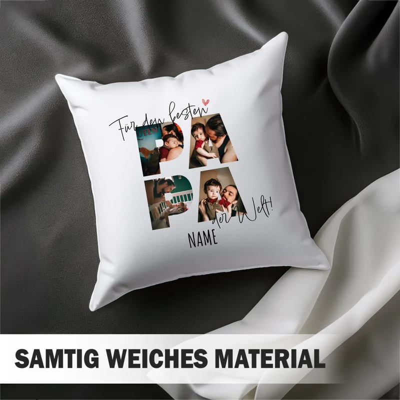 Personalisiertes Kissen - Für den besten PAPA der Welt - Fotokisssen mit Foto + Name - Geschenk für Vater