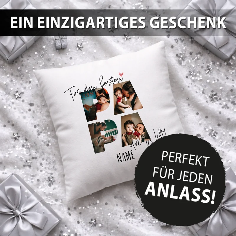 Personalisiertes Kissen - Für den besten PAPA der Welt - Fotokisssen mit Foto + Name - Geschenk für Vater