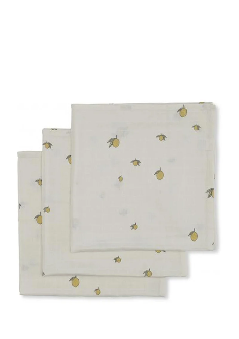 3er Pack Musselin Mulltücher Lemon
