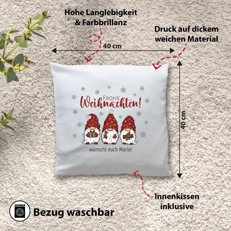 Personalisiertes Wichtel Weihnachts-Kissen - Frohe Weihnachten mit Name