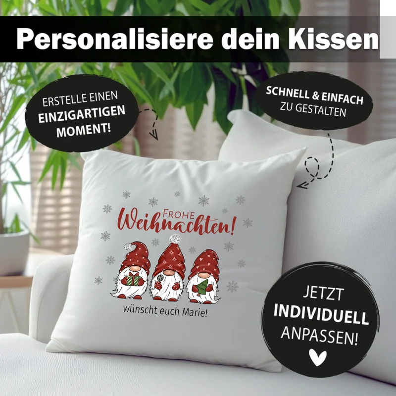Personalisiertes Wichtel Weihnachts-Kissen - Frohe Weihnachten mit Name