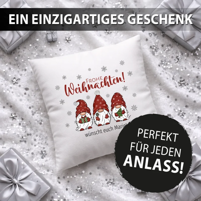 Personalisiertes Wichtel Weihnachts-Kissen - Frohe Weihnachten mit Name