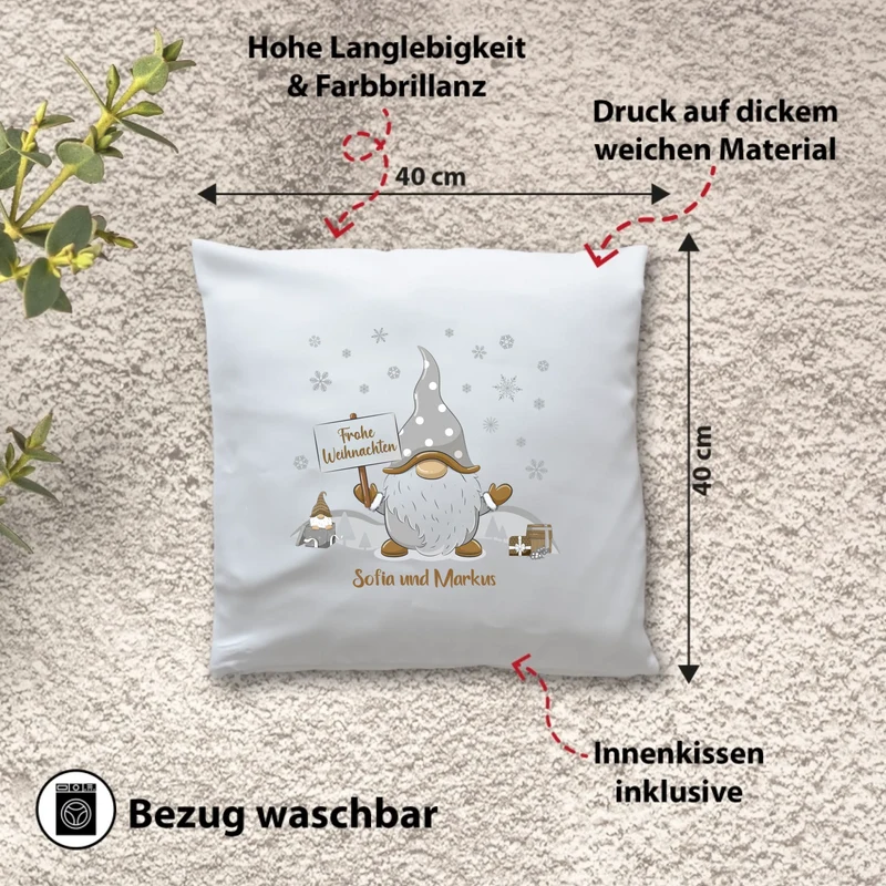 Personalisiertes Weihnachts-Wichtel Kissen - Frohe Weihnachten mit Namen