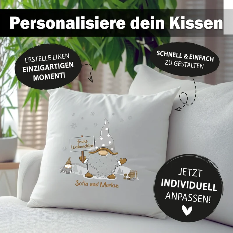 Personalisiertes Weihnachts-Wichtel Kissen - Frohe Weihnachten mit Namen