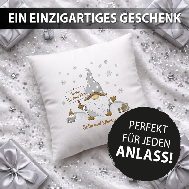 Personalisiertes Weihnachts-Wichtel Kissen - Frohe Weihnachten mit Namen