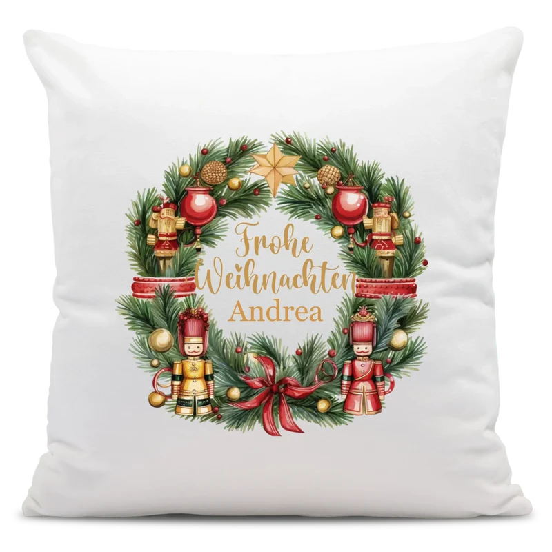 Personalisiertes Weihnachts-Kissen - Frohe Weihnachten Weihnachtskranz mit Namen
