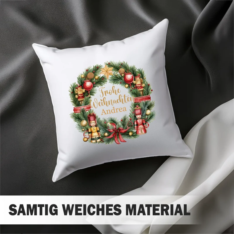 Personalisiertes Weihnachts-Kissen - Frohe Weihnachten Weihnachtskranz mit Namen