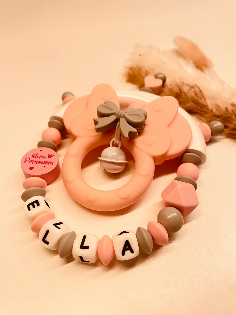 Greifring personalisiert mit Maus grau/rosa