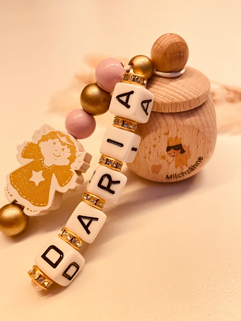 Milchzahndose Engel rosa gold personalisiert