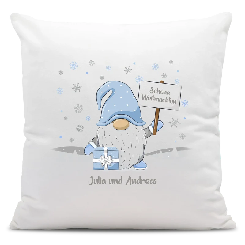 Personalisiertes Weihnachts-Kissen - Winter Wichtel Fröhliche Weihnachten mit Wunschtext, Namen - Weihnachtsgeschenk