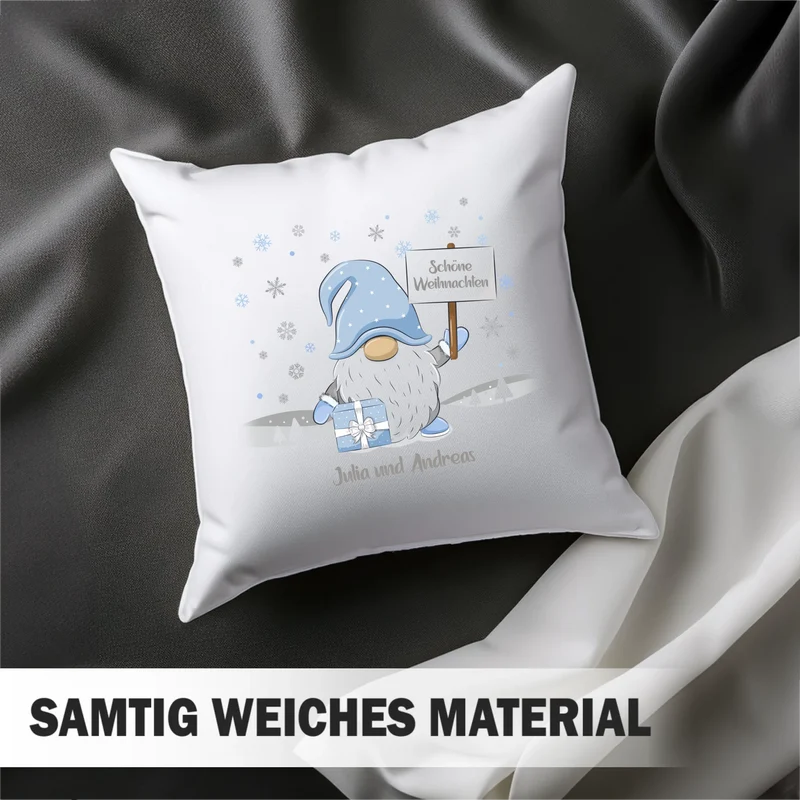 Personalisiertes Weihnachts-Kissen - Winter Wichtel Fröhliche Weihnachten mit Wunschtext, Namen - Weihnachtsgeschenk