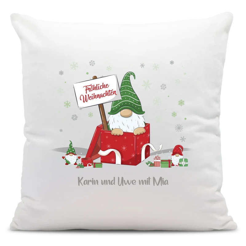 Personalisiertes Weihnachts-Kissen - Wichtel Fröhliche Weihnachten mit Wunschtext, Namen - Weihnachtsgeschenk
