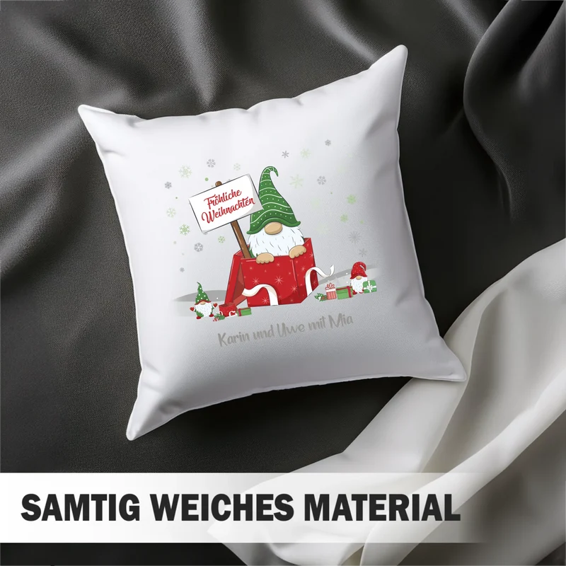 Personalisiertes Weihnachts-Kissen - Wichtel Fröhliche Weihnachten mit Wunschtext, Namen - Weihnachtsgeschenk