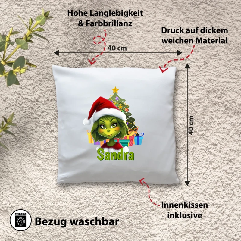 Personalisiertes Weihnachts-Kissen - Weihnachtsmuffel Frau mit Name - Weihnachtsgeschenk
