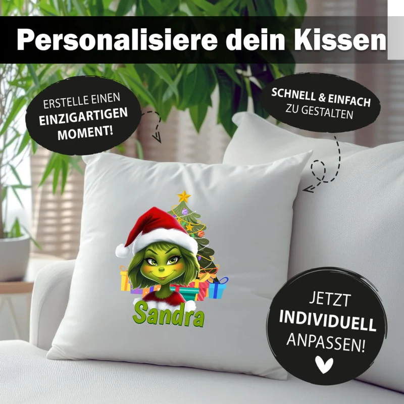 Personalisiertes Weihnachts-Kissen - Weihnachtsmuffel Frau mit Name - Weihnachtsgeschenk