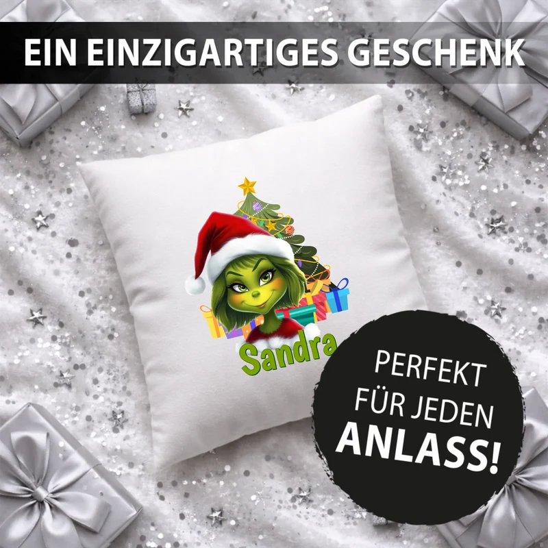 Personalisiertes Weihnachts-Kissen - Weihnachtsmuffel Frau mit Name - Weihnachtsgeschenk