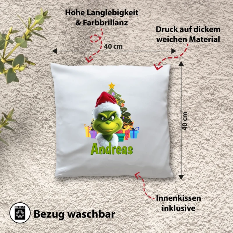 Personalisiertes Weihnachts-Kissen - Weihnachtsmuffel Mann mit Name - Weihnachtsgeschenk