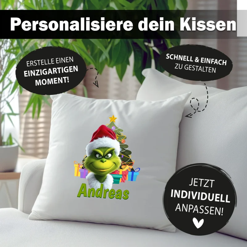 Personalisiertes Weihnachts-Kissen - Weihnachtsmuffel Mann mit Name - Weihnachtsgeschenk