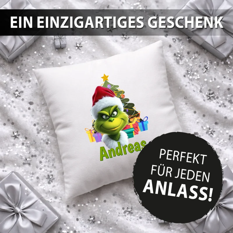 Personalisiertes Weihnachts-Kissen - Weihnachtsmuffel Mann mit Name - Weihnachtsgeschenk