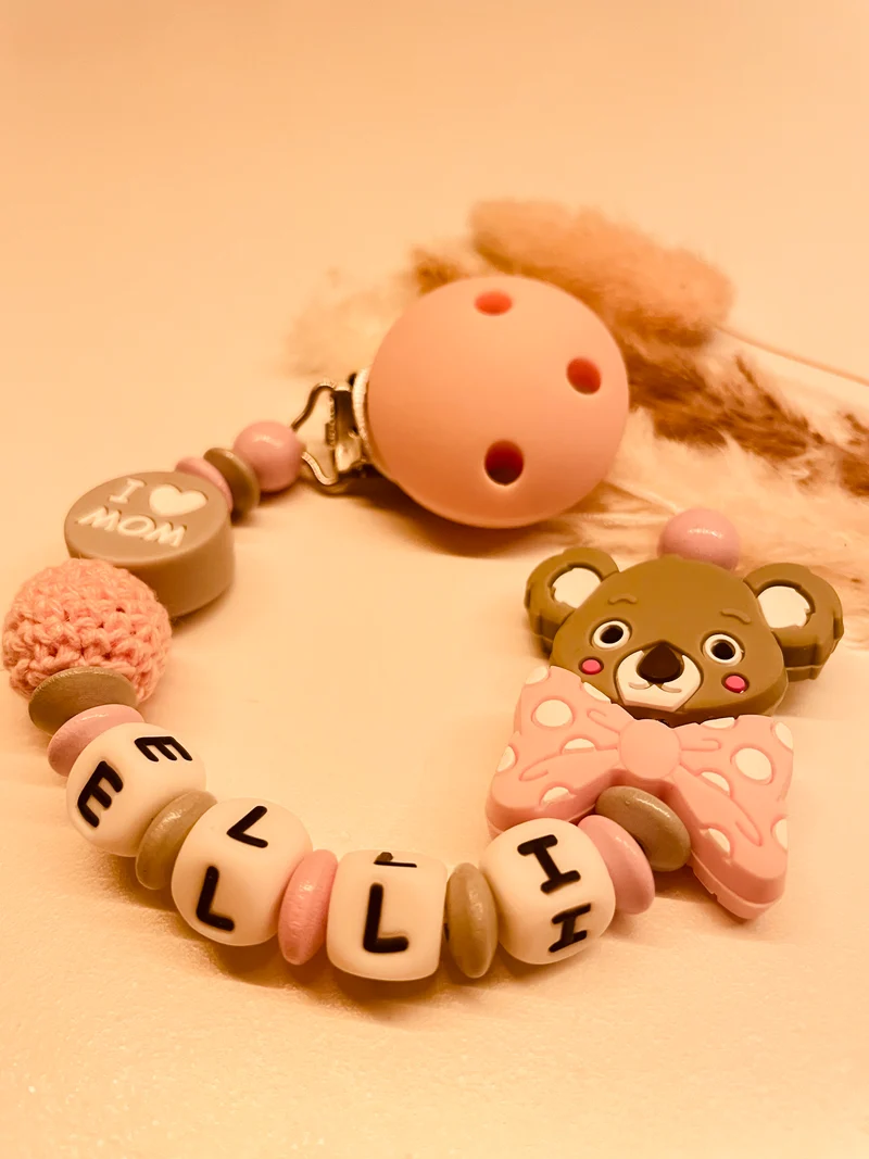 Schnullerkette personalisiert Koala rosa grau