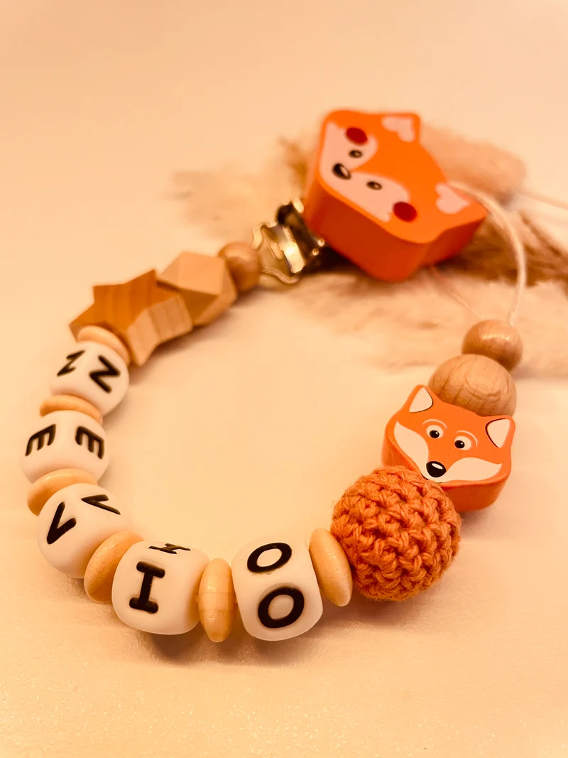 Abverkauf Schnullerkette Fuchs natur orange