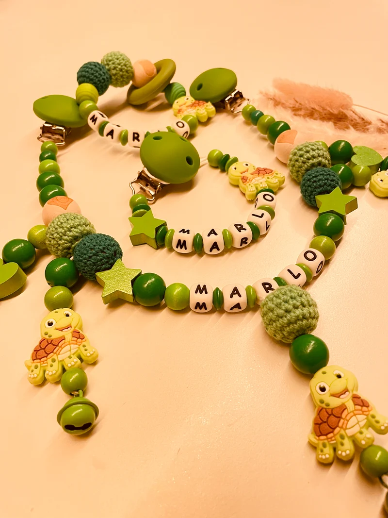 Schnullerkette Kinderwagenkette Greifring Schildkröte grün