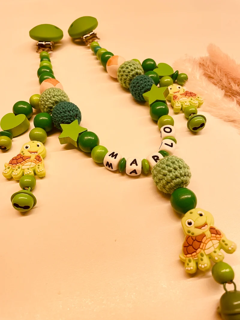 Schnullerkette Kinderwagenkette Greifring Schildkröte grün
