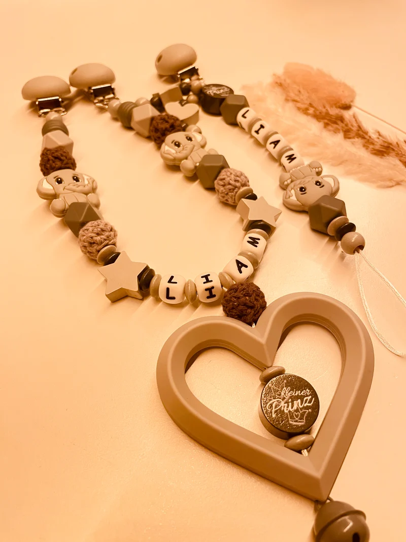 Schnullerkette Kinderwagenkette Elefant grau