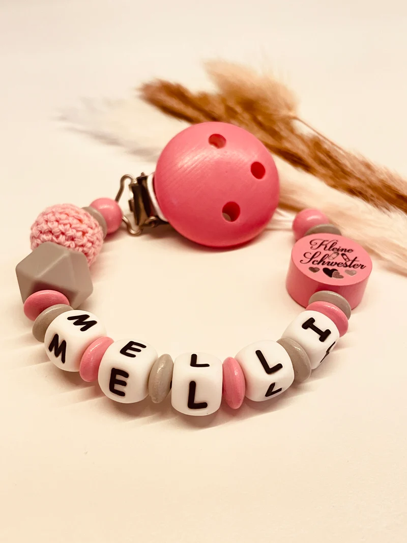 Schnullerkette kleine Schwester rosa pink grau 12,90€, statt 17,90€