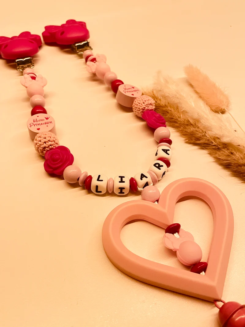 Schnullerkette Kinderwagenkette Maus rosa pink kleine Prinzessin