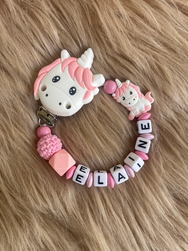Schnullerkette Einhorn rosa weiß