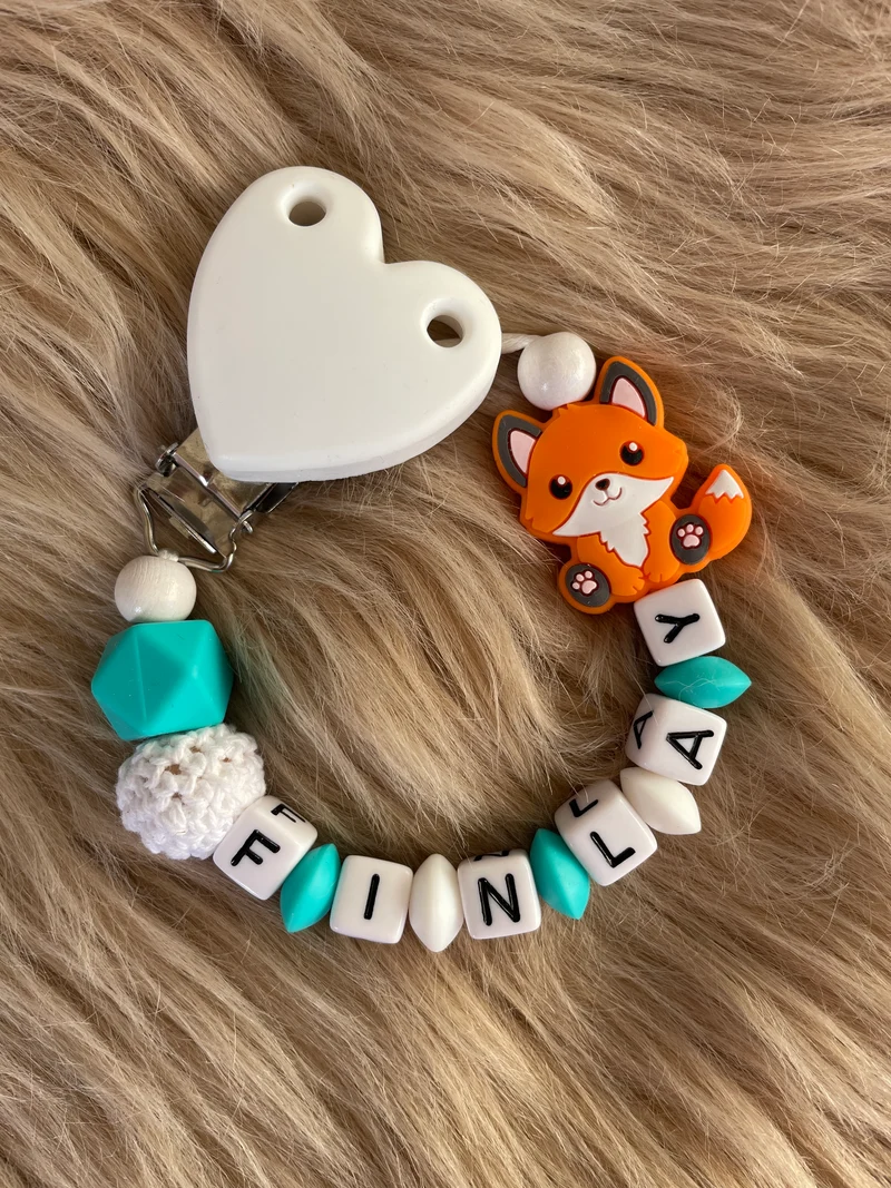 Schnullerkette Fuchs türkis weiß