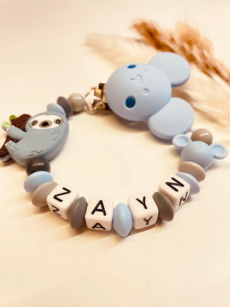 Schnullerkette mit Faultier Maus blau