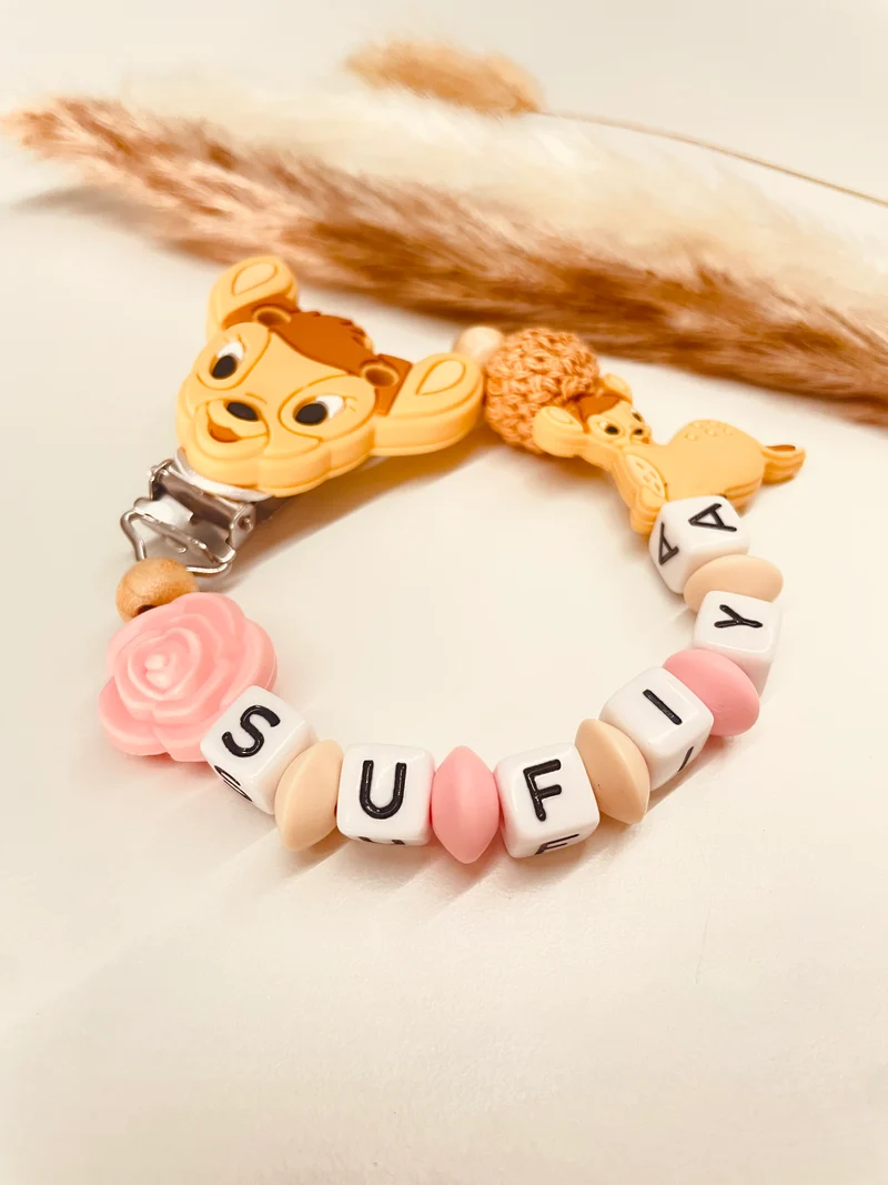 Schnullerkette Reh rosa beige