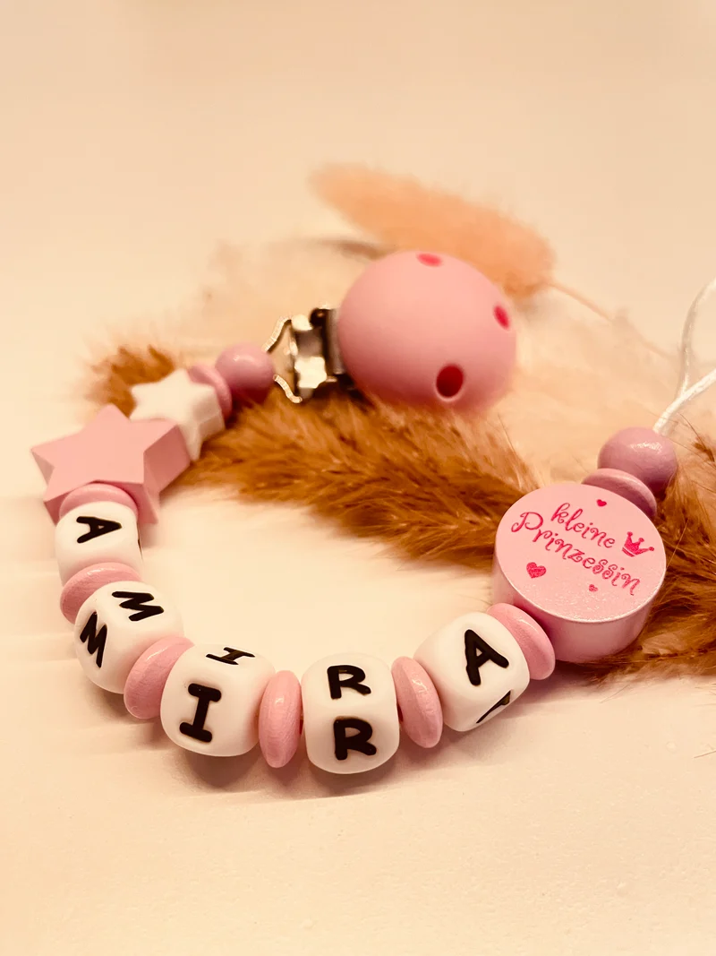 Schnullerkette personalisiert kleine Prinzessin mit Stern rosa