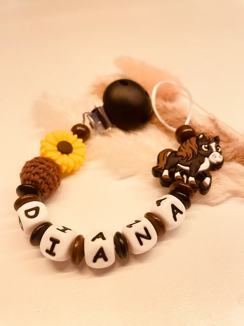 Schnullerkette Pferd personalisiert braun/schwarz 11,90€, statt 17,90€