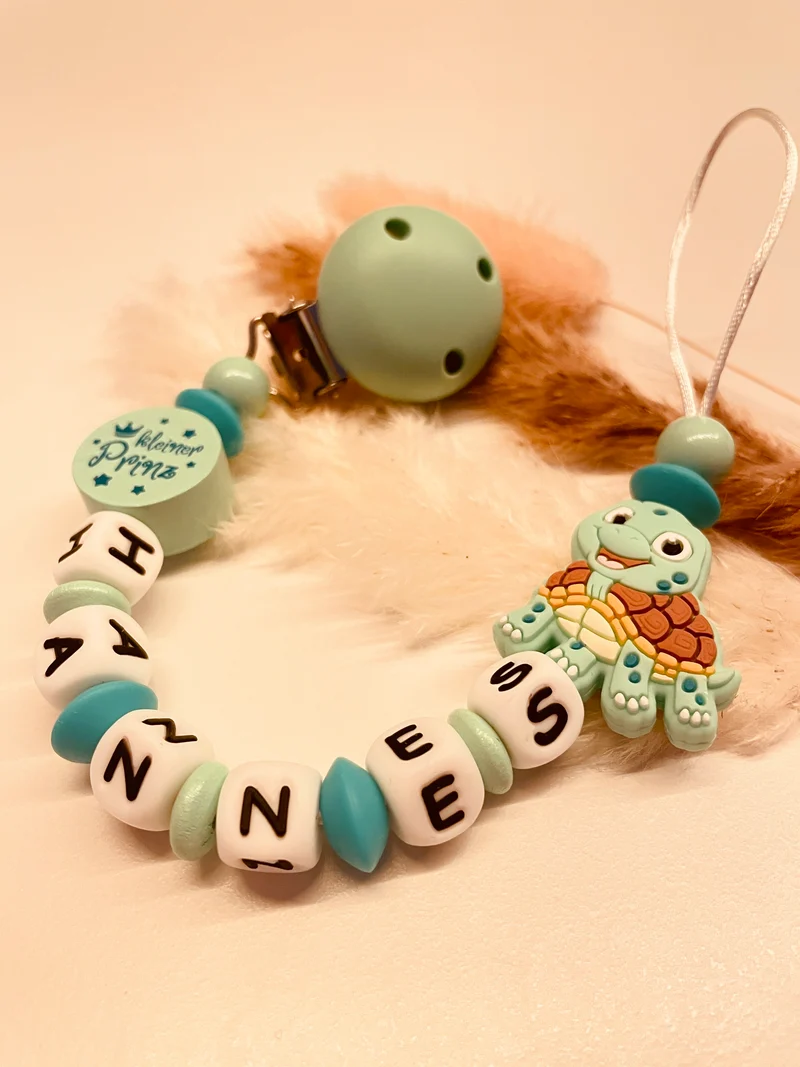 Schnullerkette personalisiert Schildkröte mint/türkis