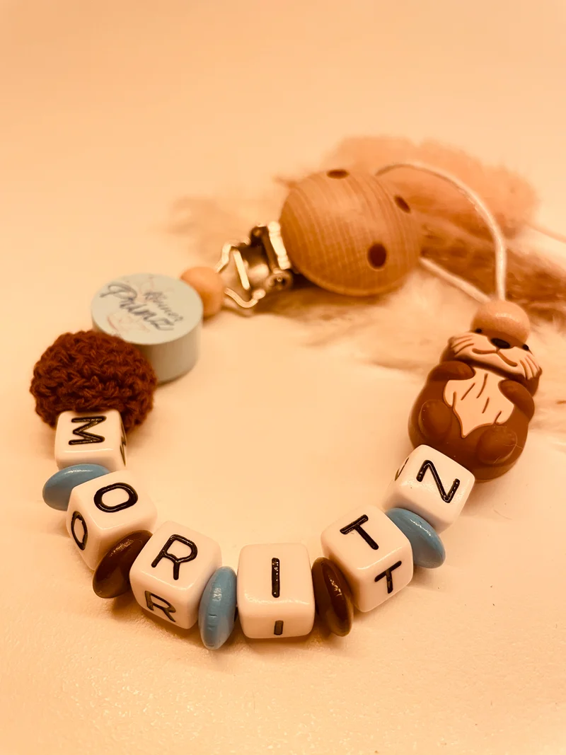 Schnullerkette, Kinderwagenkette Otter blau braun