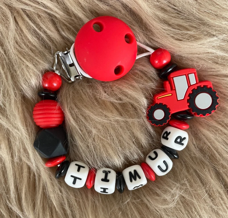 Schnullerkette Traktor rot schwarz