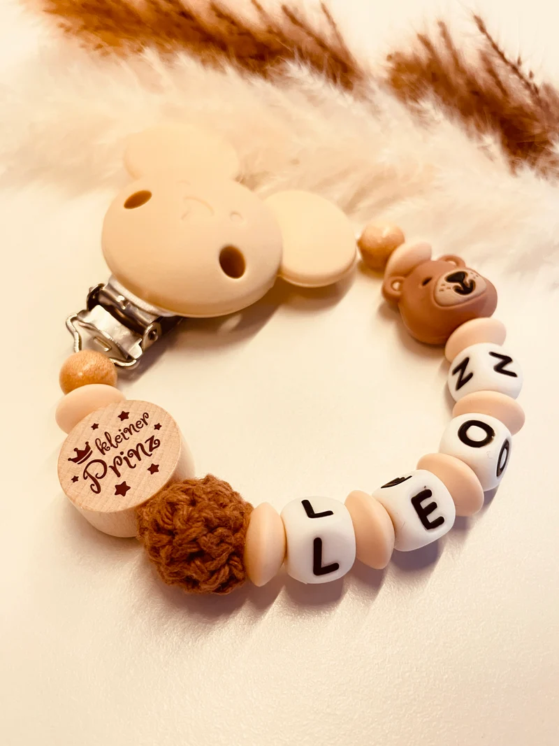 Schnullerkette Bär kleiner Prinz beige braun