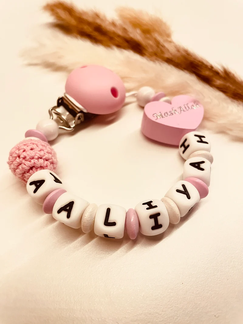 Schnullerkette Mashallah rosa weiß