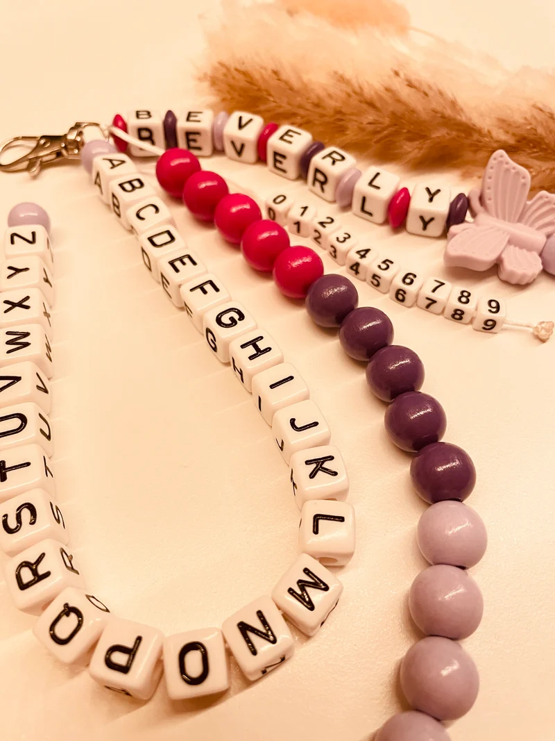 ABC & Rechenkette personalisiert Schmetterling lila pink