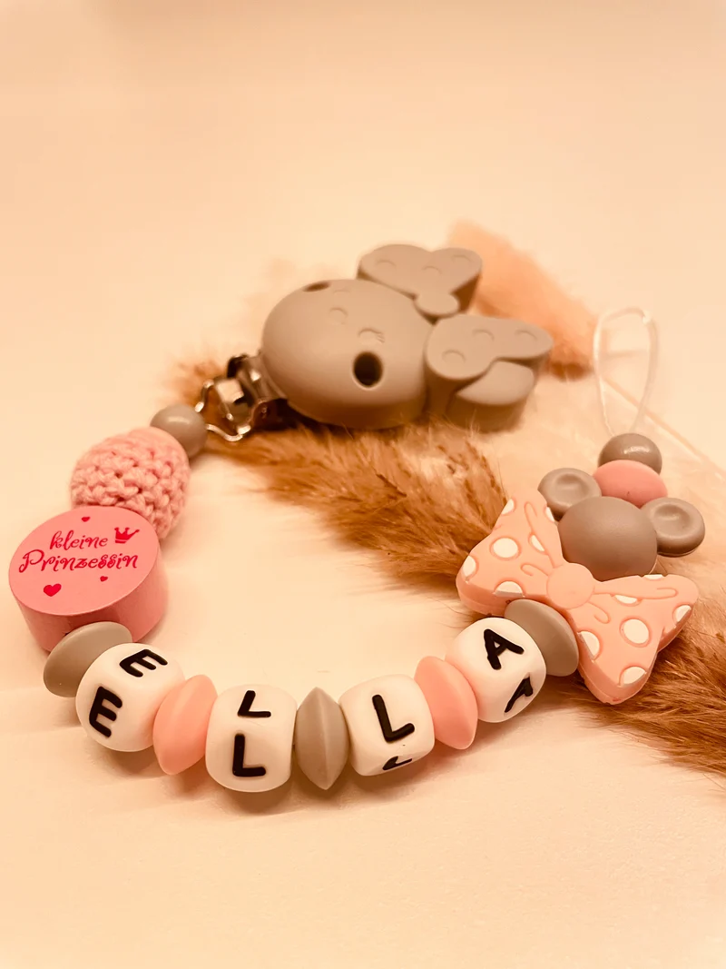 Schnullerkette personalisiert Maus kleine Prinzessin rosa grau