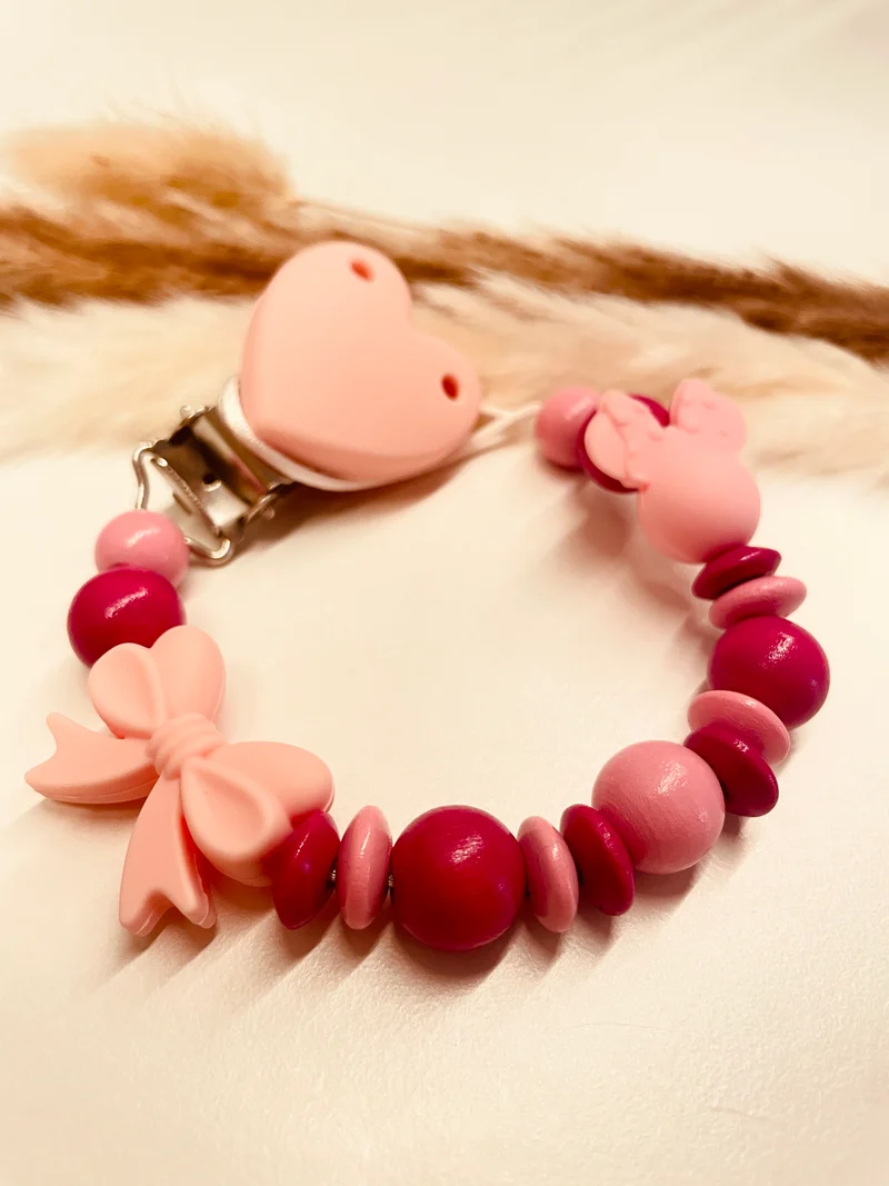 Abverkauf Schnullerkette Maus rosa
